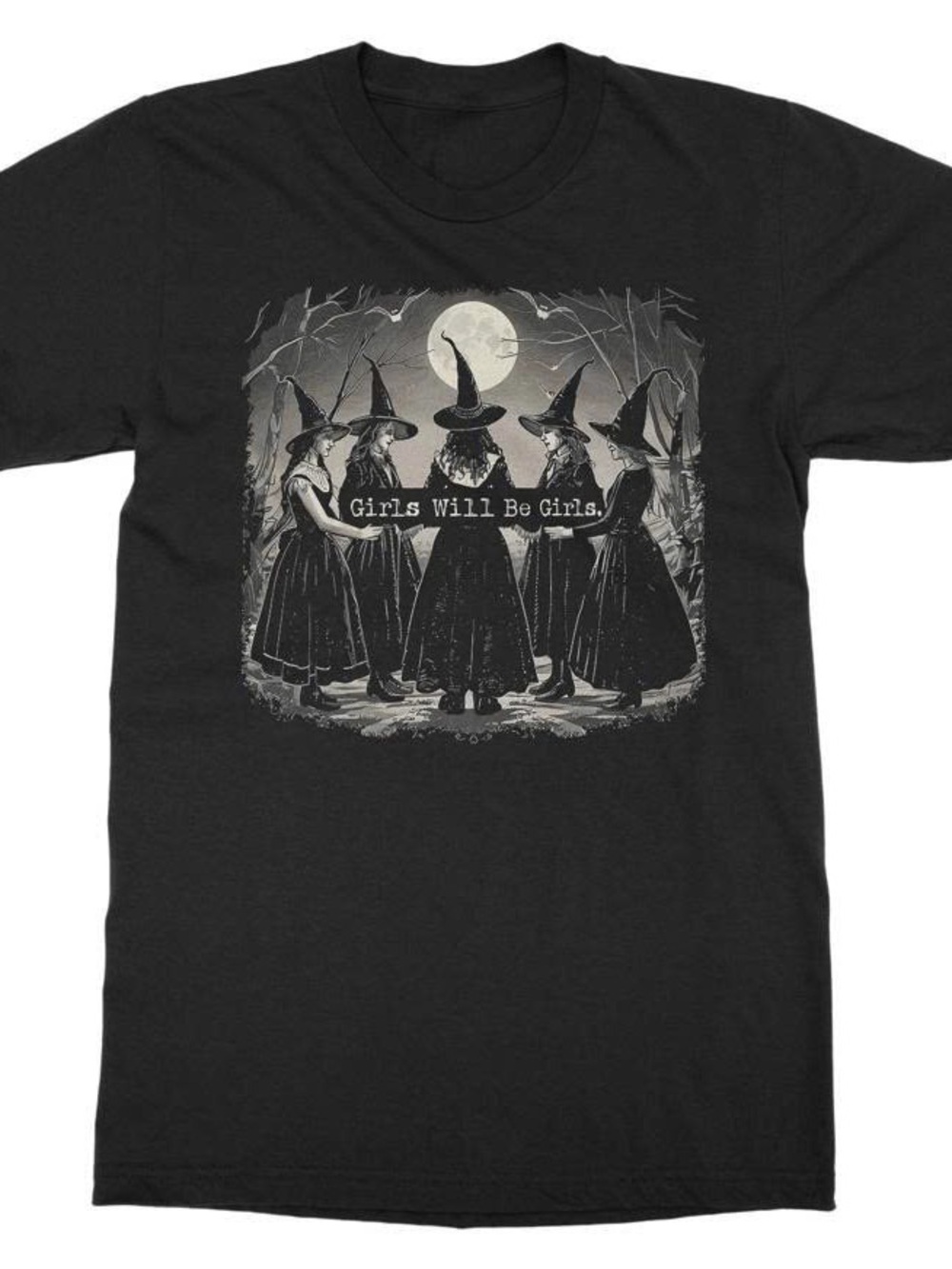 Girls Will Be Girls Witch Graphic Tee - Black